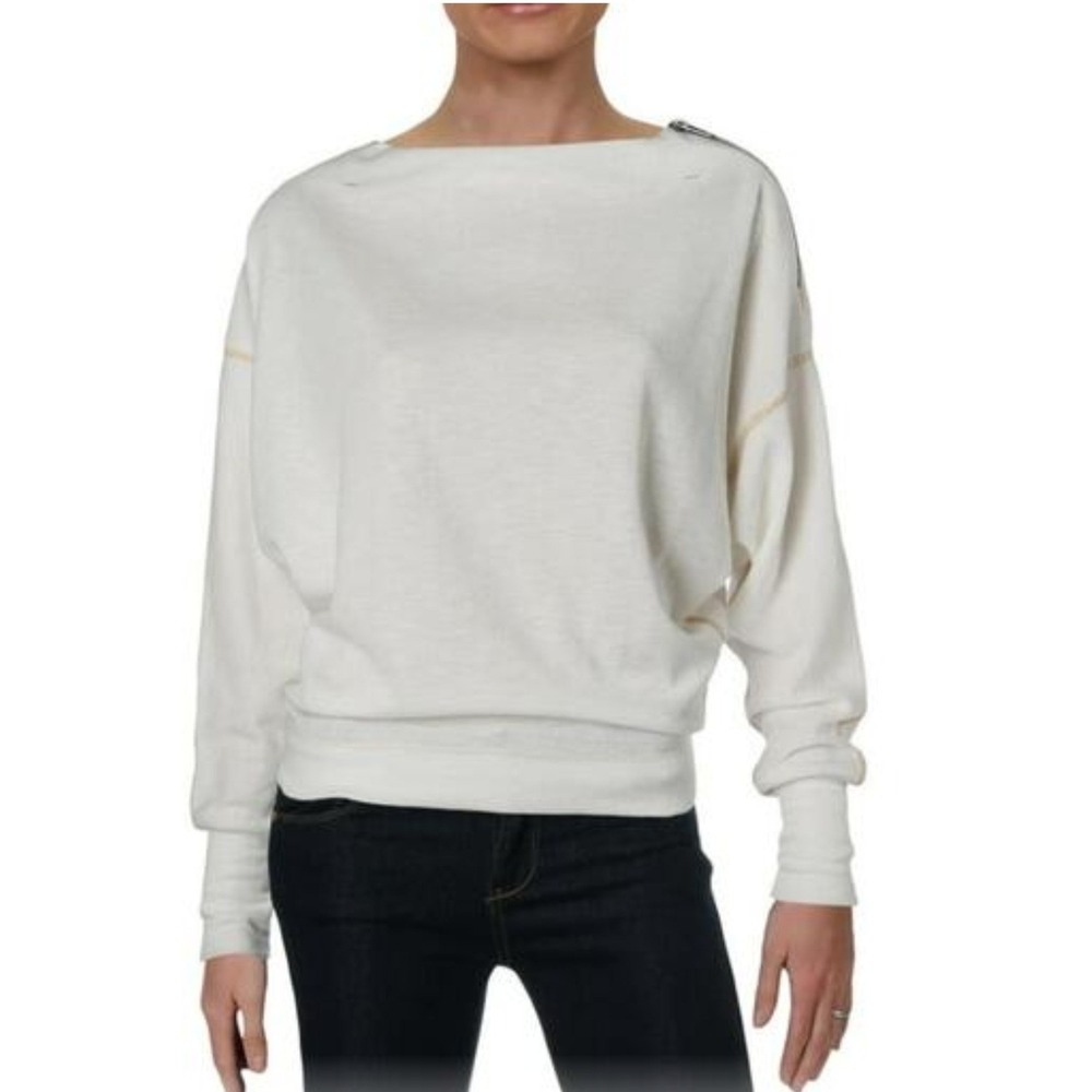 We The Free Women S Pullover Top Cream Zipper Shoulder Dolman Sleeve Slouchy